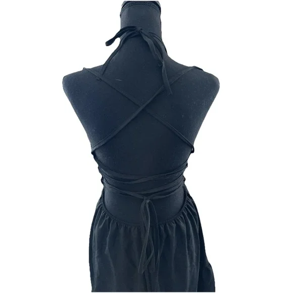 Womens Babydoll Tiered Midi Dress Size L Black Halter Whimsigoth Dark Coquette - Picture 4 of 5